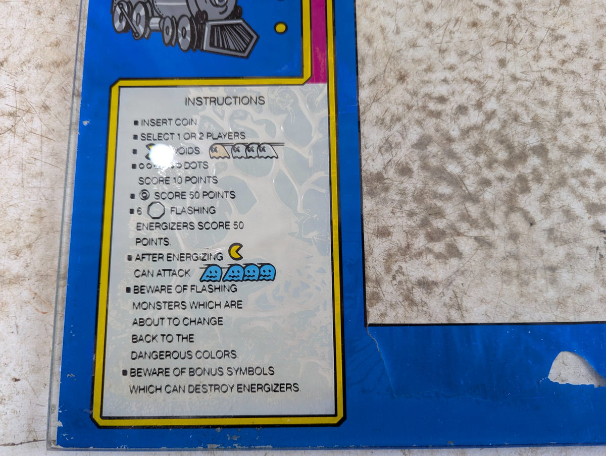 Original 1983 Midway Bally Jr. Pac-Man Arcade Glass Monitor Bezel  23" x 21"