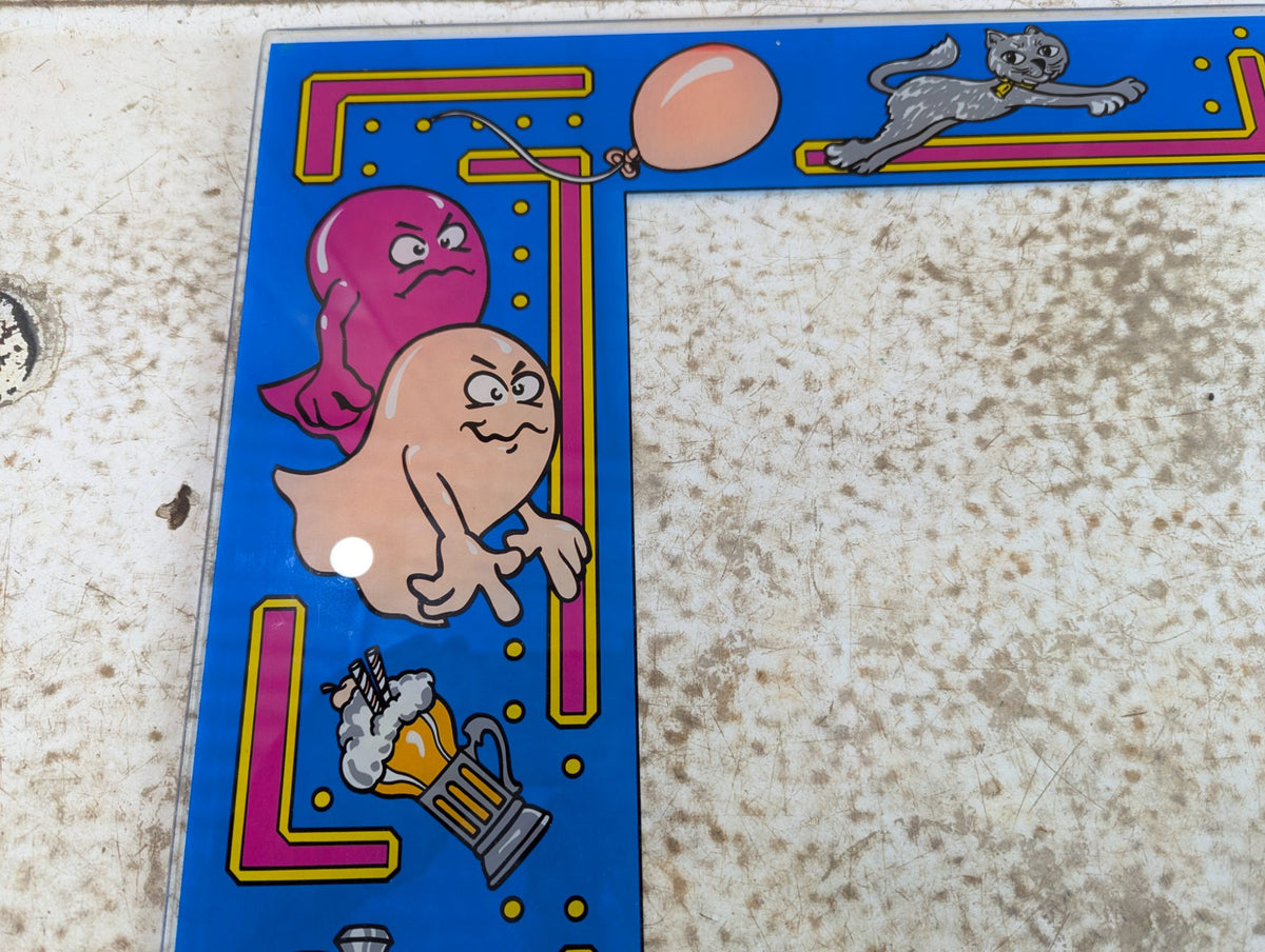 Original 1983 Midway Bally Jr. Pac-Man Arcade Glass Monitor Bezel  23" x 21"