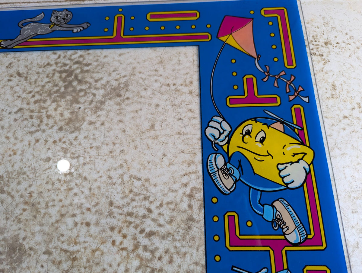 Original 1983 Midway Bally Jr. Pac-Man Arcade Glass Monitor Bezel  23" x 21"