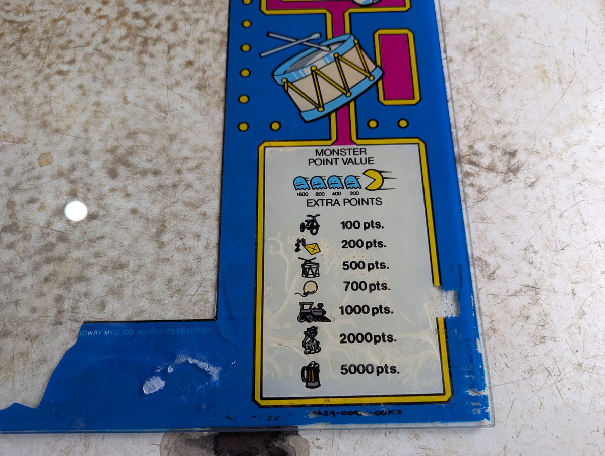 Original 1983 Midway Bally Jr. Pac-Man Arcade Glass Monitor Bezel  23" x 21"