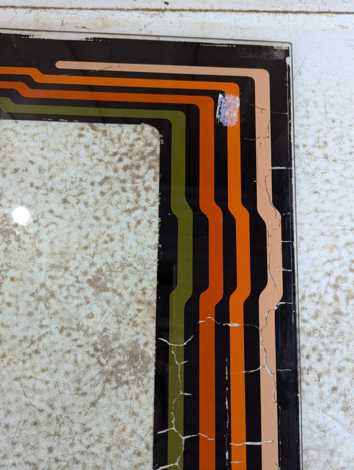 Original 1981 Qix Arcade Glass Monitor Bezel with Super Qix Instructions Sticker 22.5" x 21.75"