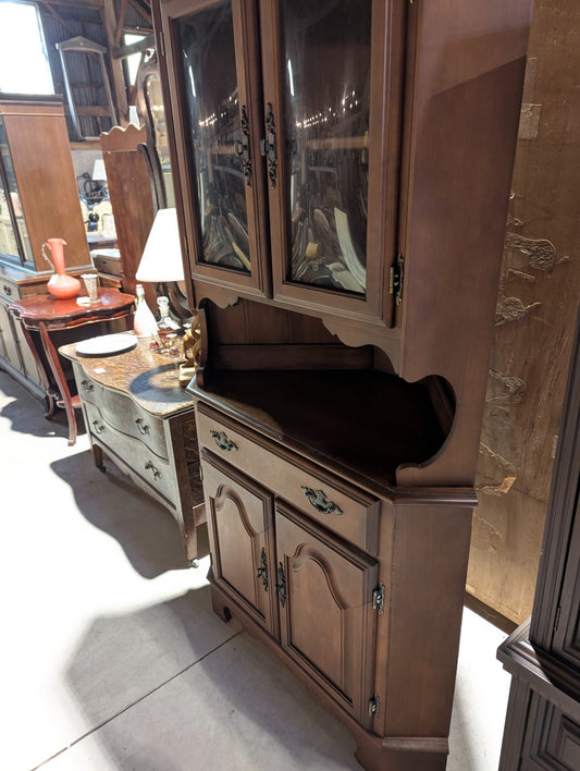 Vintage Corner Cabinet with Bubble Glass Hutch 39.5" W x 73" H