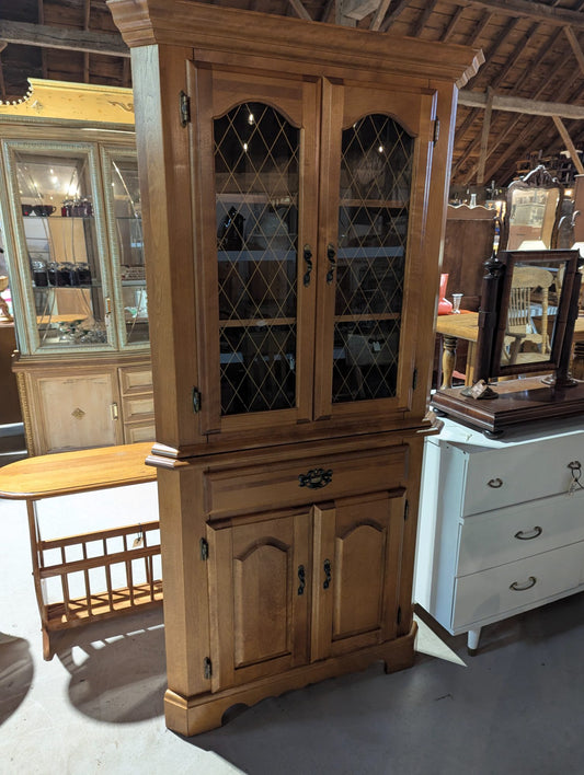 Vintage Corner Cabinet with Glass Hutch 34" W x 70" H