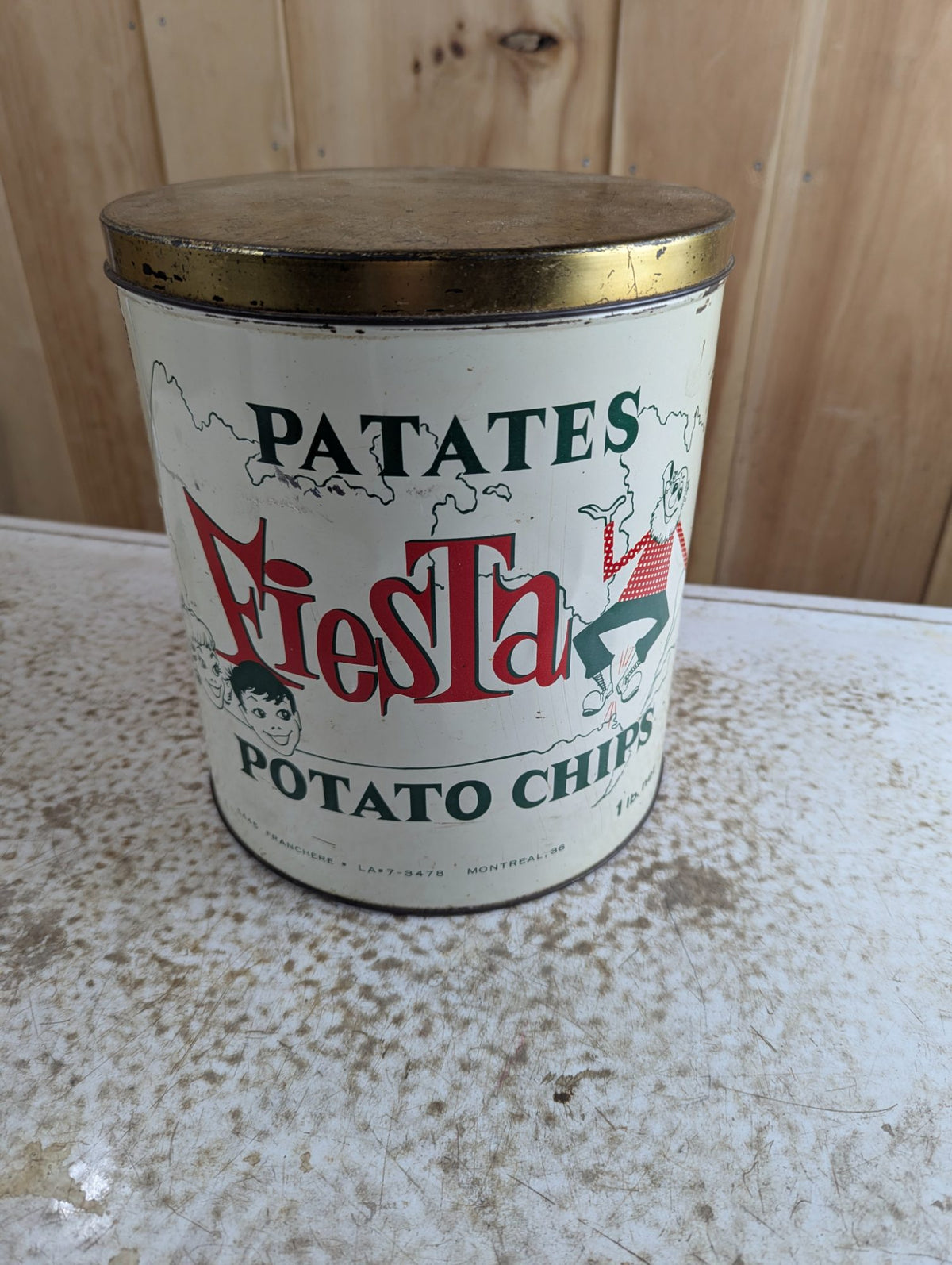 1950s Patates Fiesta Potato Chips Montreal 1lb Tin