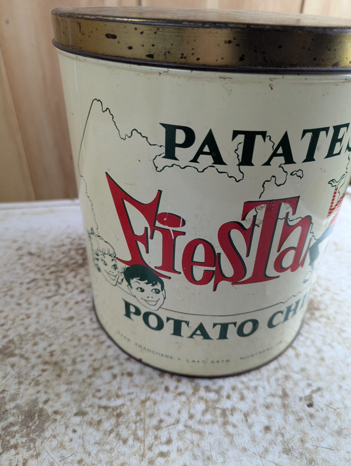 1950s Patates Fiesta Potato Chips Montreal 1lb Tin