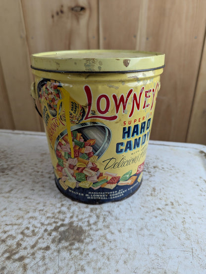 1950s Lowney's Superior Hard Candy 5lb Litho Tin Pail