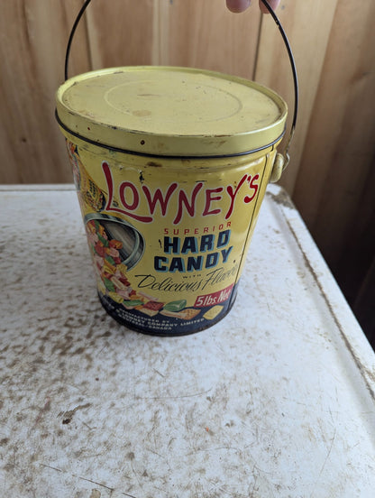 1950s Lowney's Superior Hard Candy 5lb Litho Tin Pail