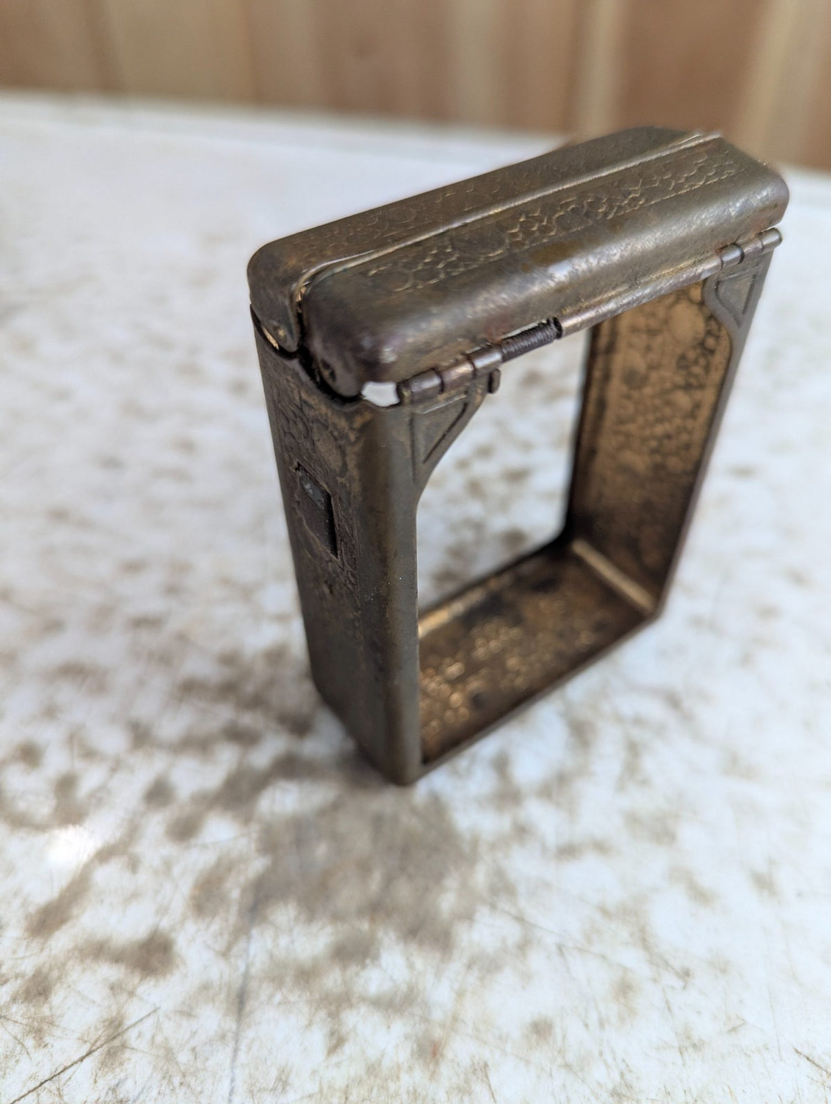 1930s Jemco Hold-a-Pak Brass Tobacco Cigarette Pack Holder