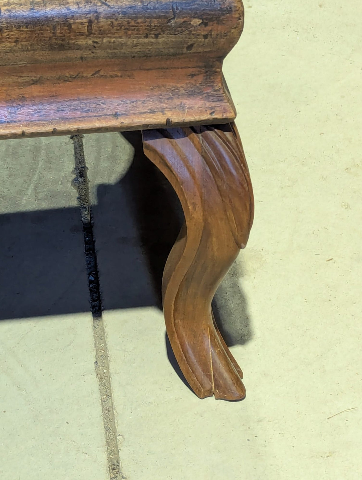 Antique Wood Ottoman Footstool Velvet Cushion 18" x 16" x 17" H