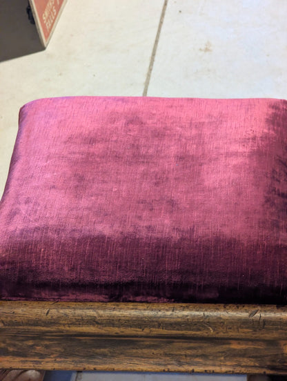 Antique Wood Ottoman Footstool Velvet Cushion 18" x 16" x 17" H