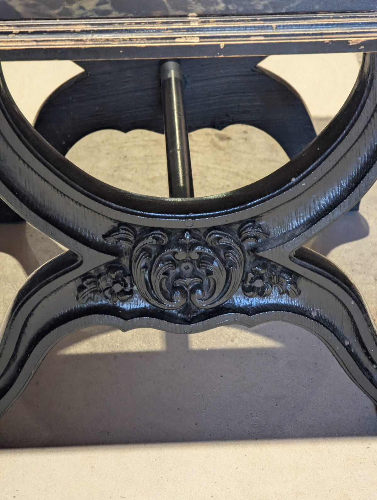 Renaissance Revival Coffee Table Carved X-form Base - 25" x 19" x 16"