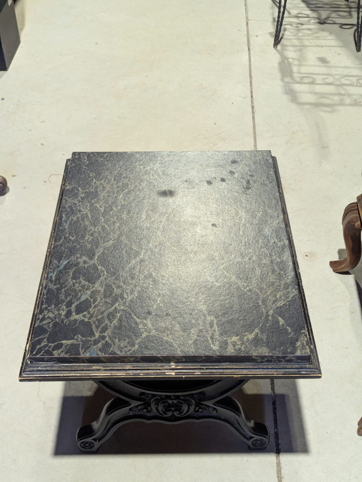 Renaissance Revival Coffee Table Carved X-form Base - 25" x 19" x 16"