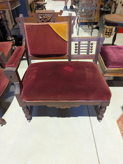 Antique Victorian Eastlake Walnut Bustle Bench