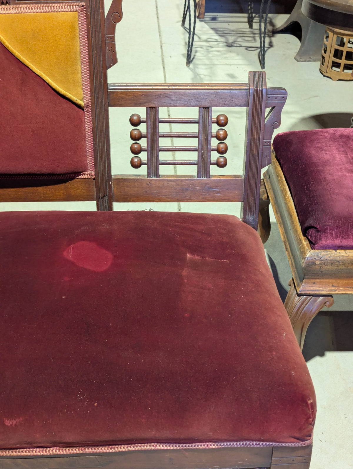 Antique Victorian Eastlake Walnut Bustle Bench