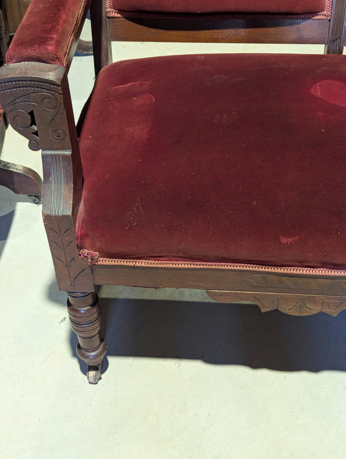 Antique Victorian Eastlake Walnut Bustle Bench