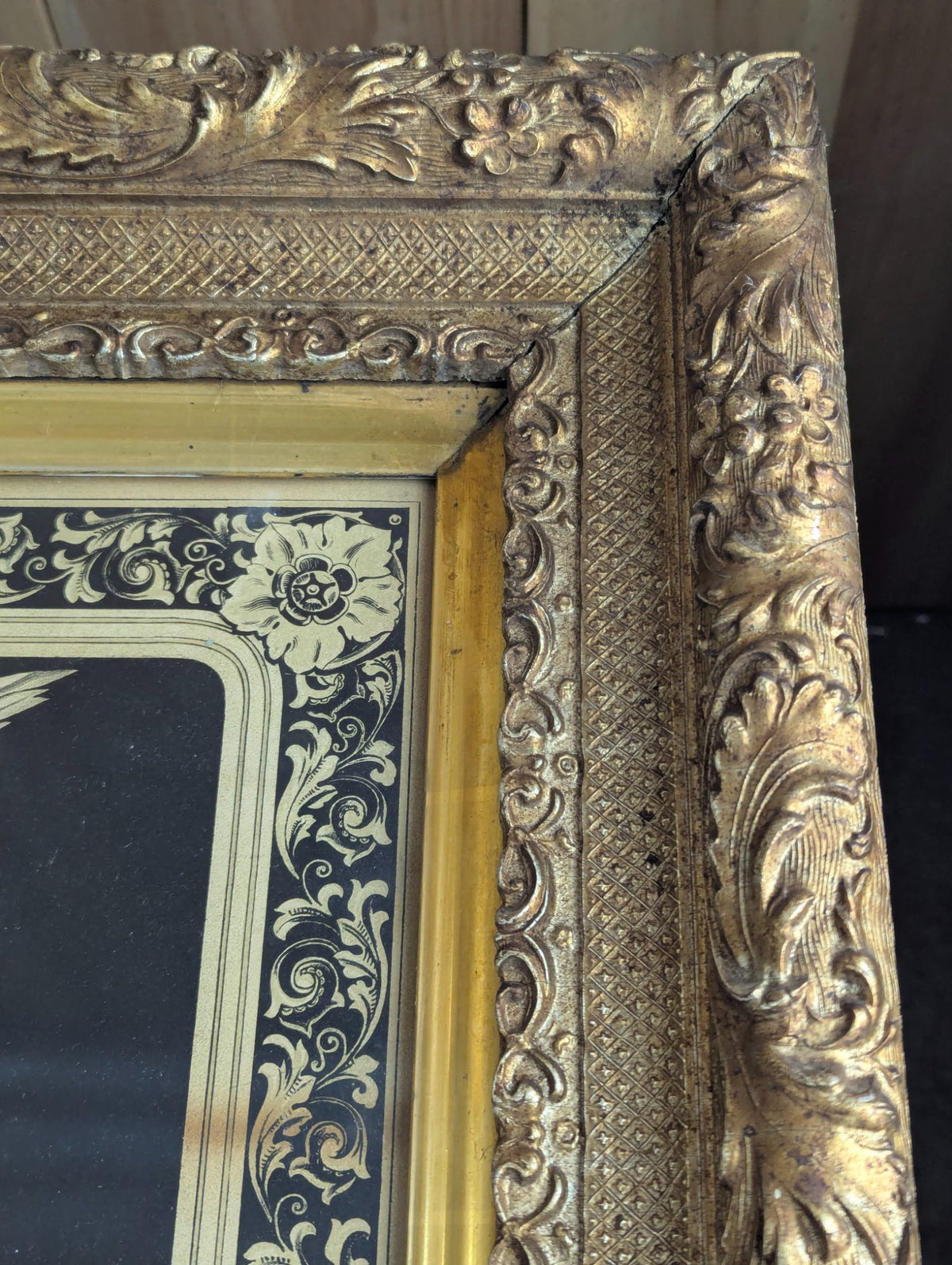 1897 Victorian Mourning and Memorial Lithograph in Ornate Gilt Wood Frame 21.5" x 34"