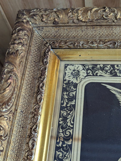 1897 Victorian Mourning and Memorial Lithograph in Ornate Gilt Wood Frame 21.5" x 34"