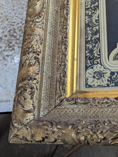 1897 Victorian Mourning and Memorial Lithograph in Ornate Gilt Wood Frame 21.5" x 34"