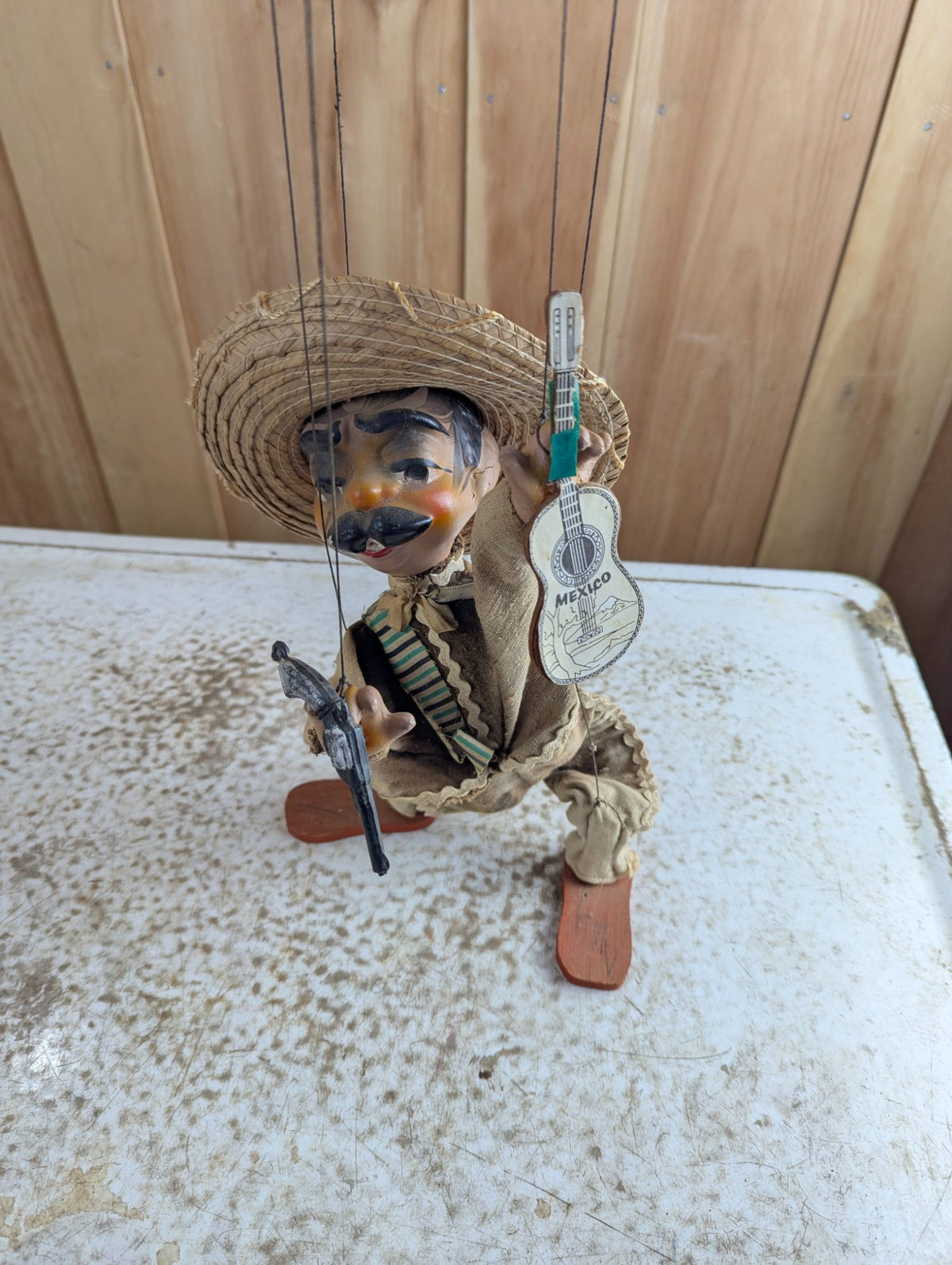Vintage Mexican Folk Art String Marionette Bandito Outlaw Puppet
