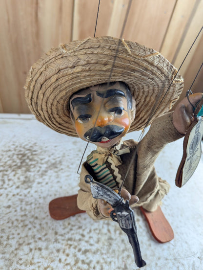 Vintage Mexican Folk Art String Marionette Bandito Outlaw Puppet