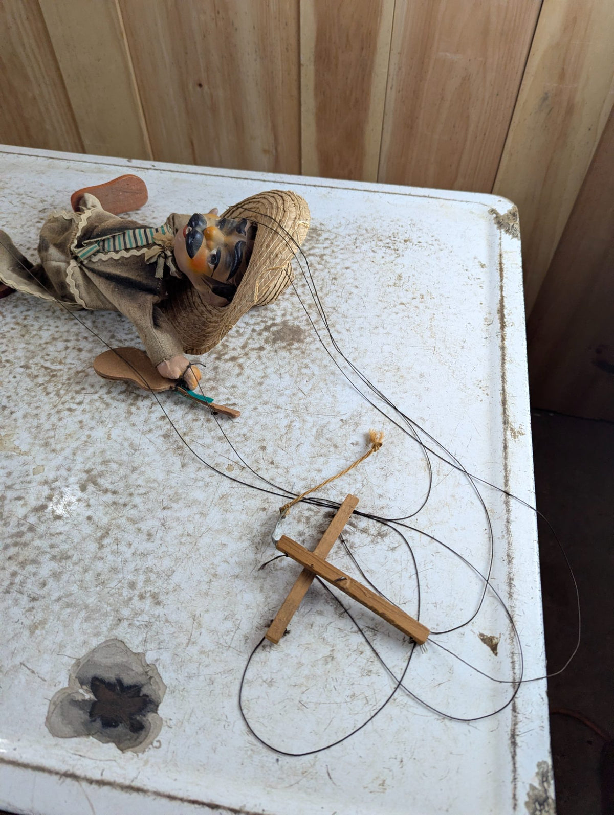 Vintage Mexican Folk Art String Marionette Bandito Outlaw Puppet