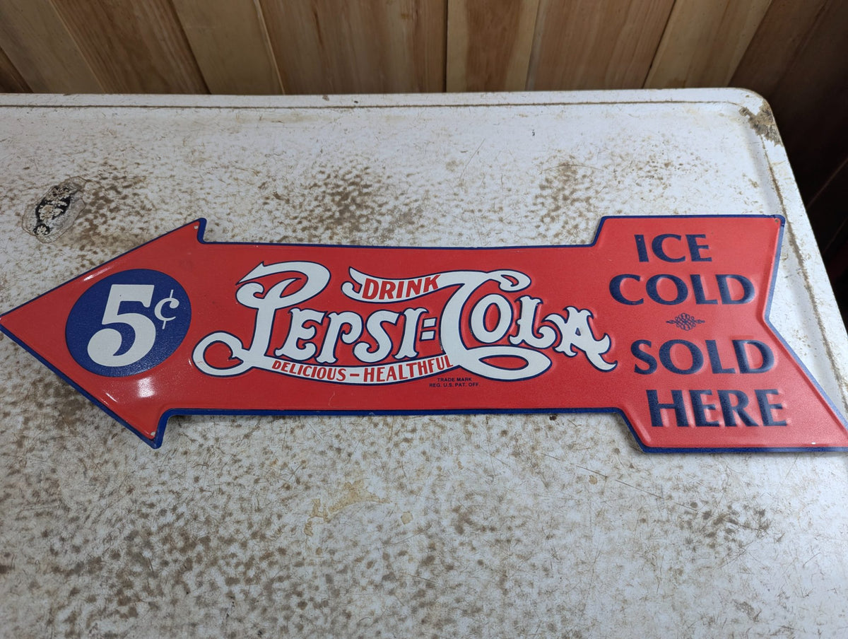 Reproduction Vintage Style Pepsi-Cola Metal Arrow Advertising Sign 27" x 9"