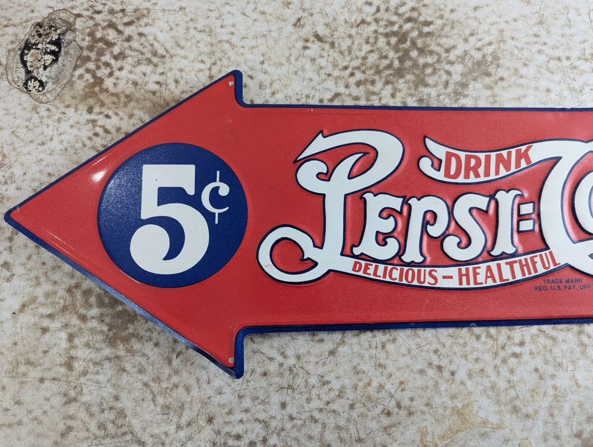 Reproduction Vintage Style Pepsi-Cola Metal Arrow Advertising Sign 27" x 9"