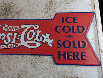 Reproduction Vintage Style Pepsi-Cola Metal Arrow Advertising Sign 27" x 9"