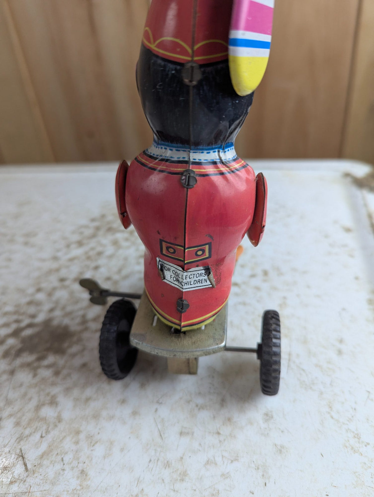 Vintage Style Wind-up Monkey on Tricycle Tin Litho Toy - Missing Prop Blades, Working