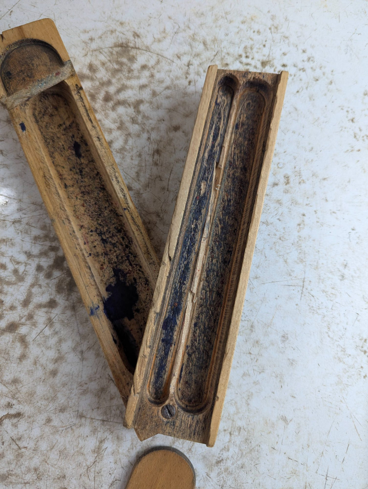 Vintage Wooden Two-Tier Pencil Case with Sliding Lid