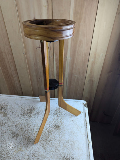 Vintage Handmade Wooden Hockey Themed Ashtray Stand 24" Tall