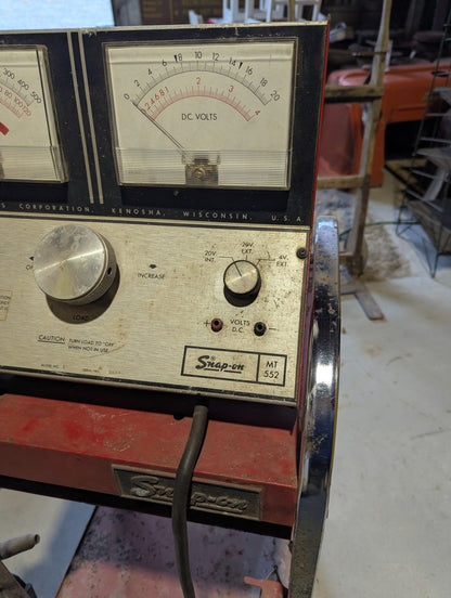 Vintage Snap-on MT-552 Battery Alternator Starter Load Tester on Rolling Cart - Voltmeter Works