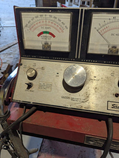 Vintage Snap-on MT-552 Battery Alternator Starter Load Tester on Rolling Cart - Voltmeter Works