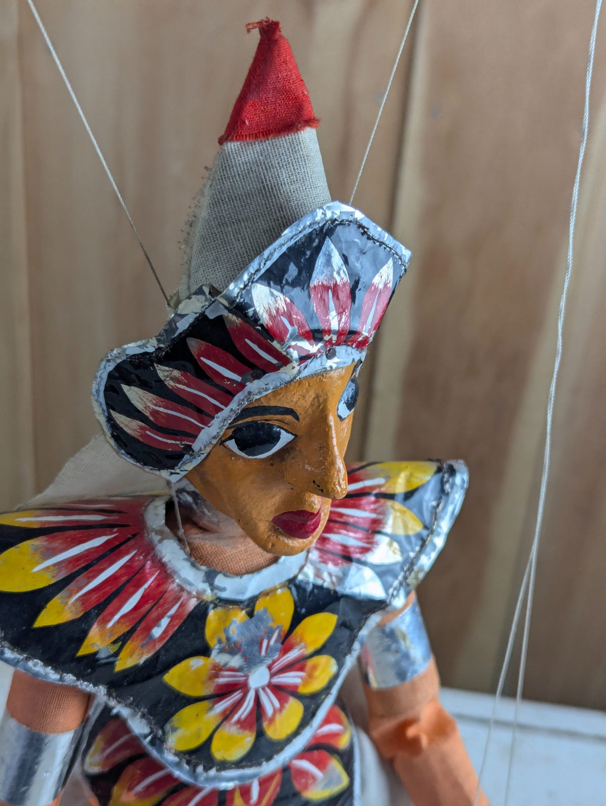 Vintage Hand Carved Folk Art Sri Lankan Kandyan Dancer Marionette Puppet