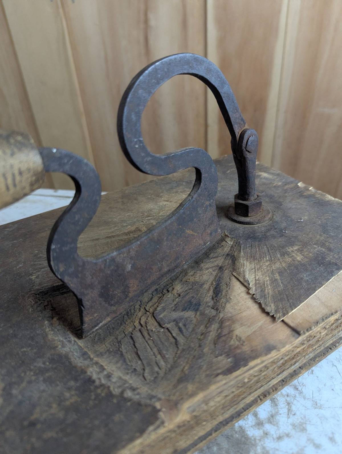 Antique Rustic Tobacco Cutter on 12.5" x 7.5" Board