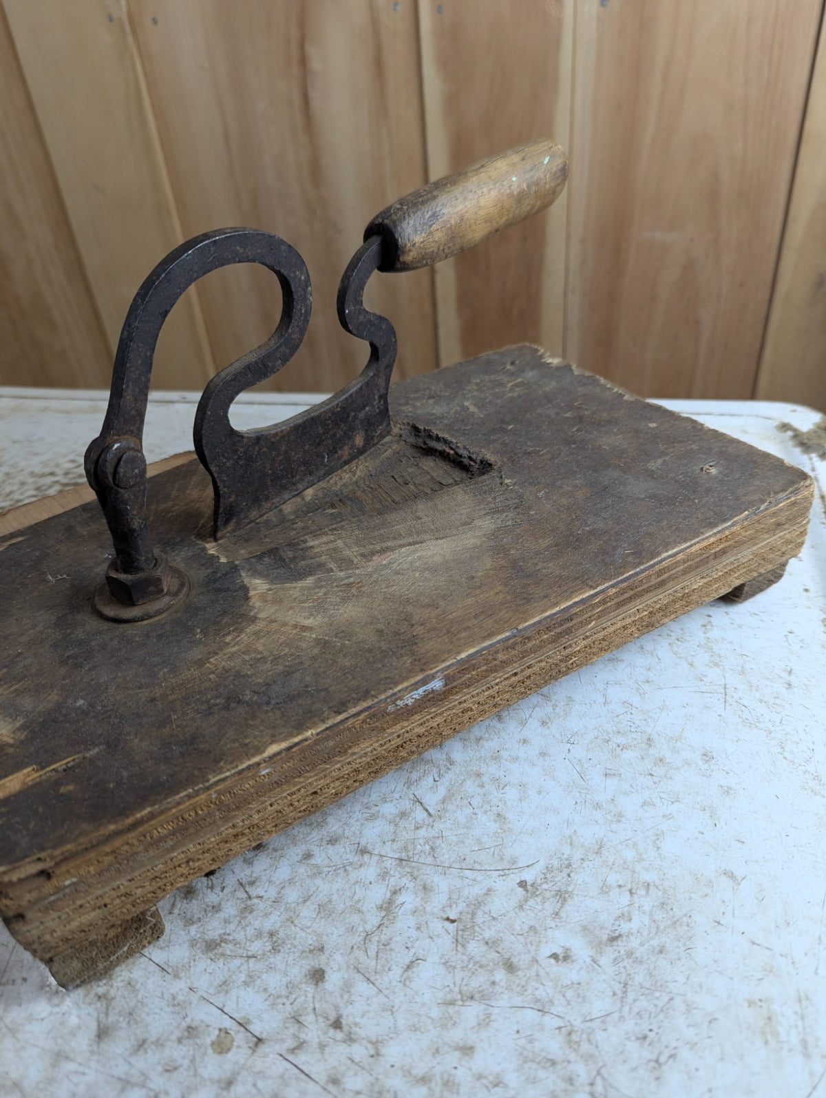 Antique Rustic Tobacco Cutter on 12.5" x 7.5" Board