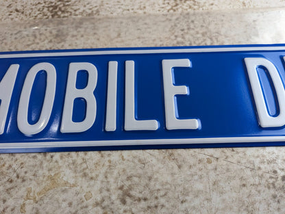 Embossed Powder-Coated Steel 'OLDSMOBILE DR' Novelty Street Sign 32" x 6"