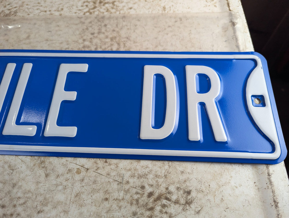 Embossed Powder-Coated Steel 'OLDSMOBILE DR' Novelty Street Sign 32" x 6"