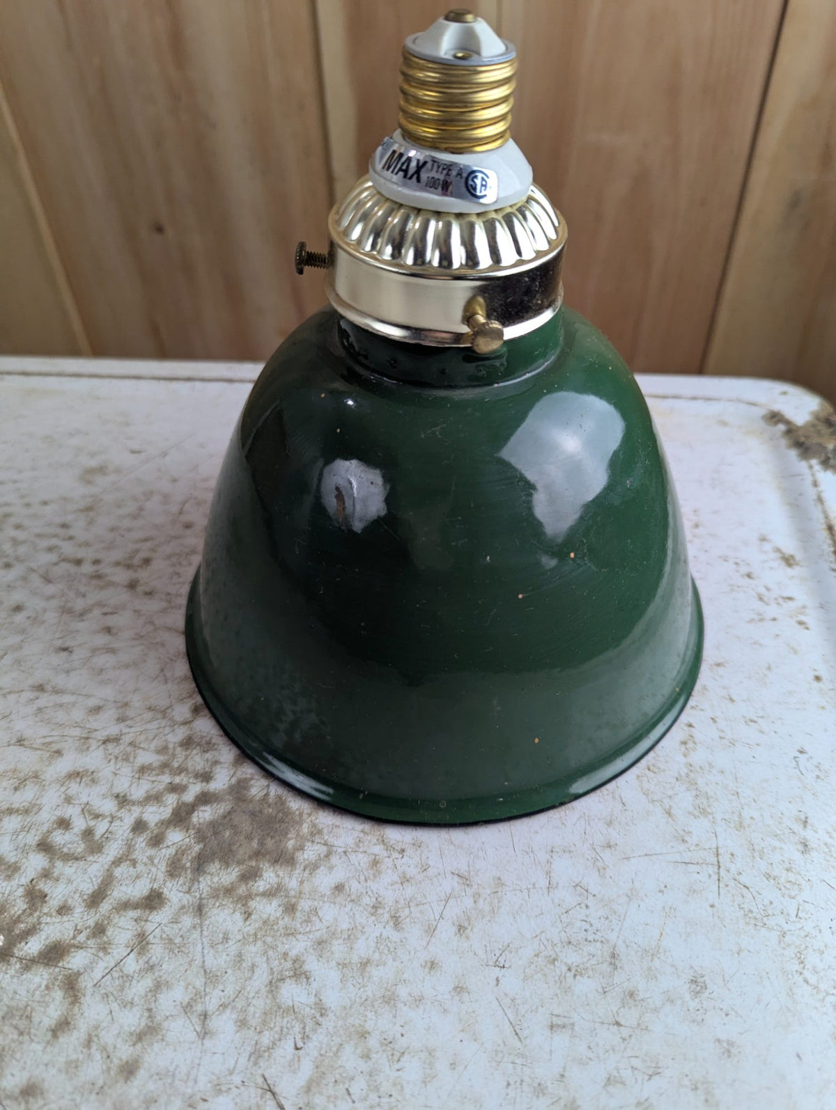 Vintage Industrial 7" Green Porcelain Enamel Metal Dome Light Shade with Socket Fitter