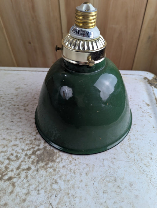 Vintage Industrial 7" Green Porcelain Enamel Metal Dome Light Shade with Socket Fitter