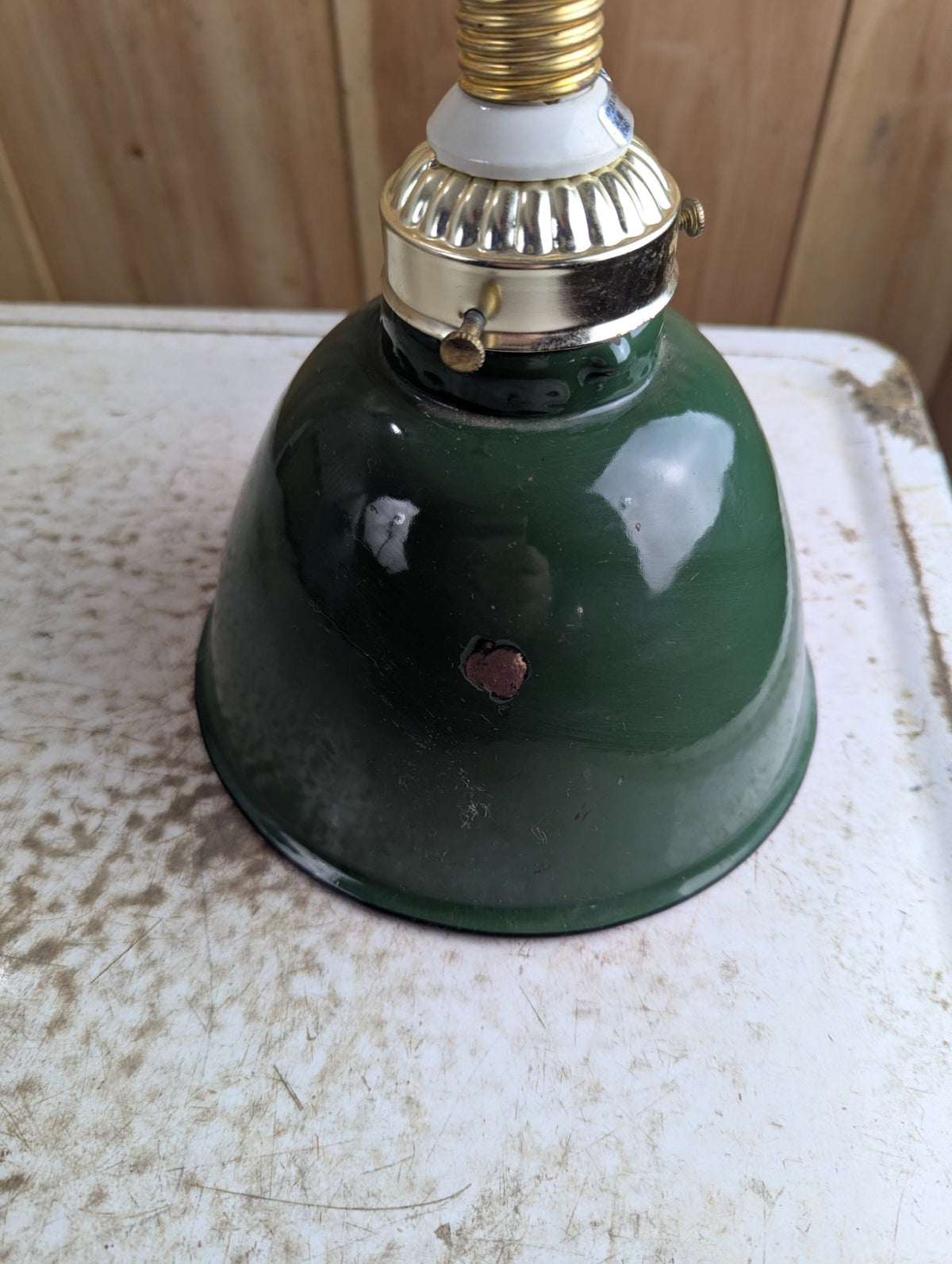Vintage Industrial 7" Green Porcelain Enamel Metal Dome Light Shade with Socket Fitter