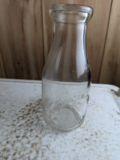 Vintage W.H. Hunter & Son Napanee Clear Embossed Glass Pint Dairy Milk Bottle