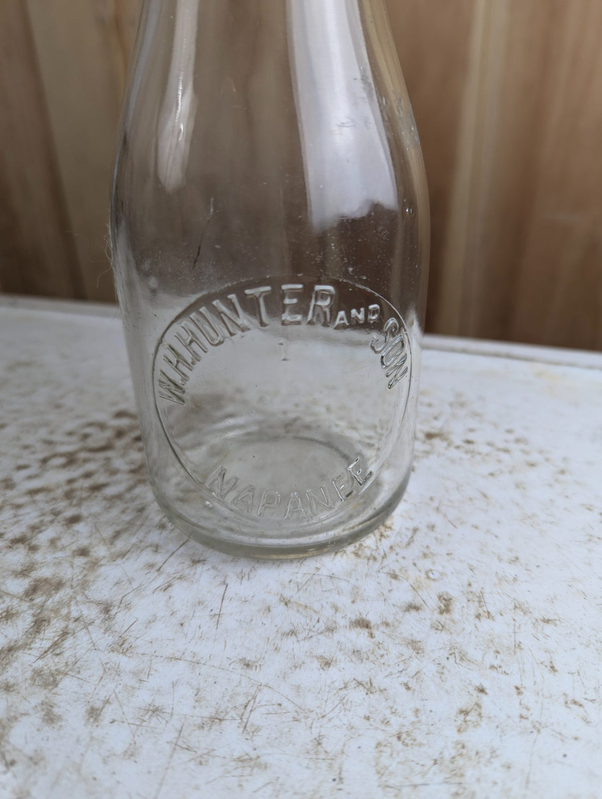 Vintage W.H. Hunter & Son Napanee Clear Embossed Glass Pint Dairy Milk Bottle