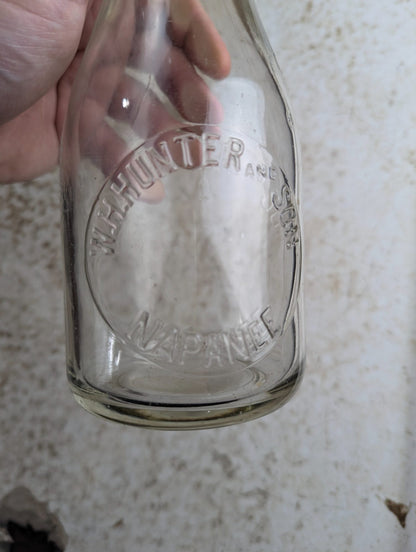 Vintage W.H. Hunter & Son Napanee Clear Embossed Glass Pint Dairy Milk Bottle