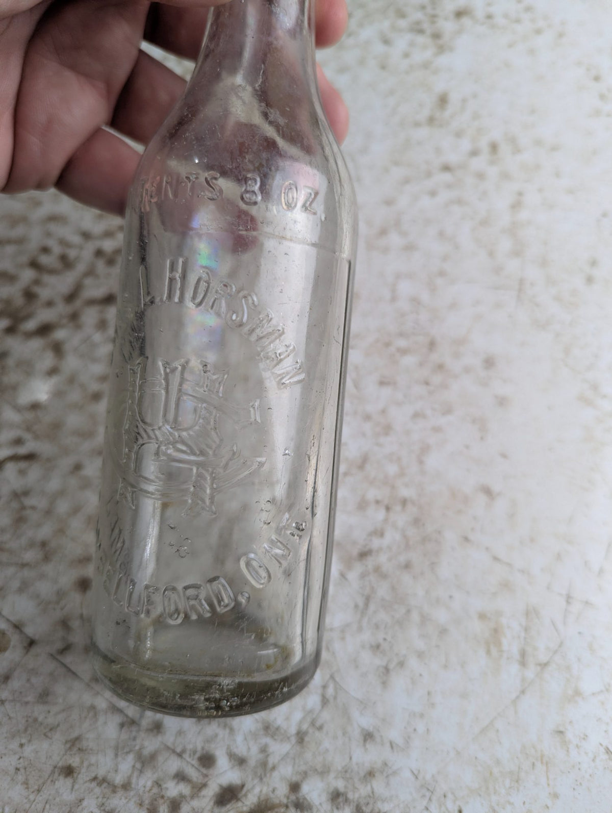 Chas. L. Horsman Campbellford Clear Embossed Glass 8oz Soda Bottle
