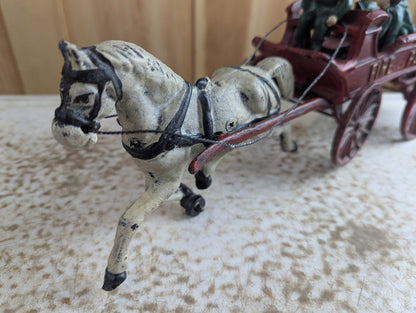 Vintage Cast Iron Horse-Drawn "Fire Patrol" Wagon Toy with 4 Figures