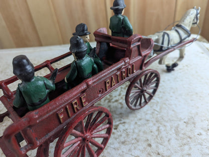 Vintage Cast Iron Horse-Drawn "Fire Patrol" Wagon Toy with 4 Figures