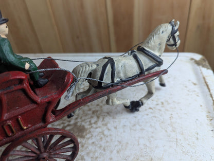 Vintage Cast Iron Horse-Drawn "Fire Patrol" Wagon Toy with 4 Figures