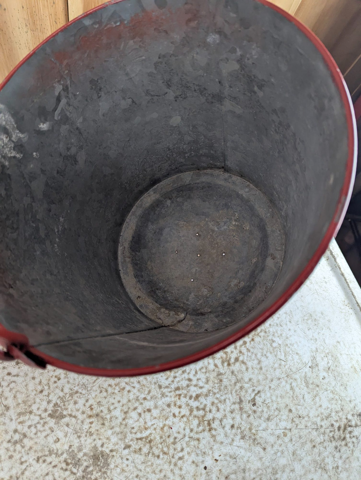 Vintage Round Bottom Metal Fire Pail Bucket