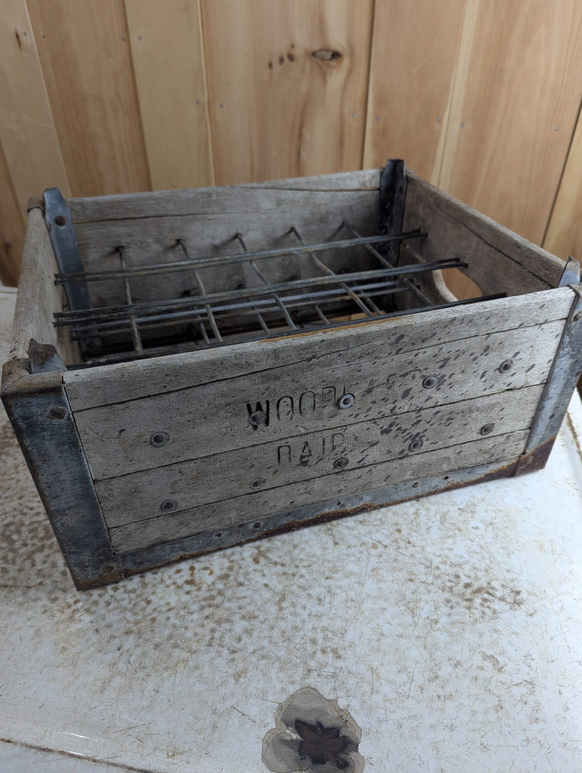 Vintage Wood and Metal Wire Woodland Dairy Crate 18" x 14.5" x 8"